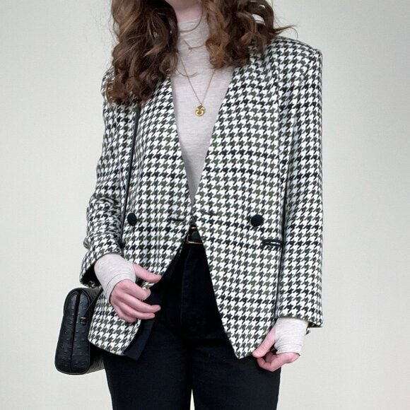 Vintage Houndstooth Blazer Jacket Coat Preppy Academia Quiet Luxury Old Money - Picture 4 of 10